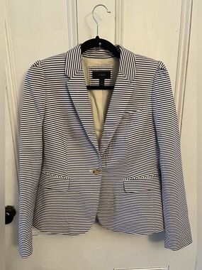J.Crew 100% Cotton Striped Blazer Jacket Navy & White Size 8 Preppy Coastal